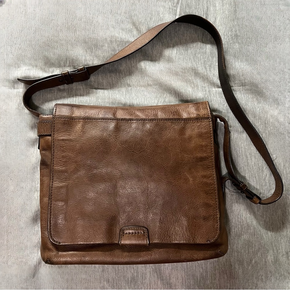 Vintage Frye Brown Leather Messenger Bag - Satchel laptop crossbody bag - Logan